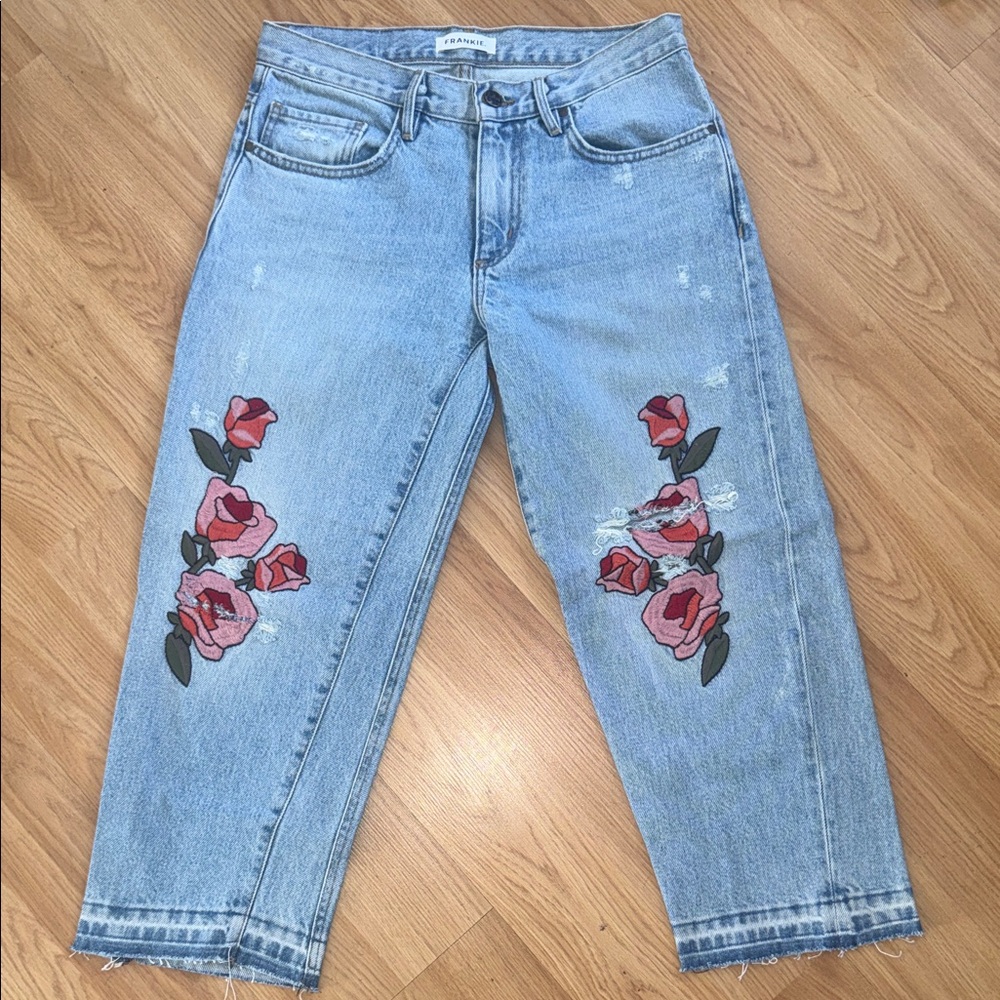 Frankie Relaxed Baggy Embroidered Crops Size 25 Made in USA